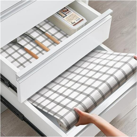 White Stripe Shelf Liner 12x10ft Non Slip Waterproof Cabinet Drawer Liner Washab - Picture 1 of 7